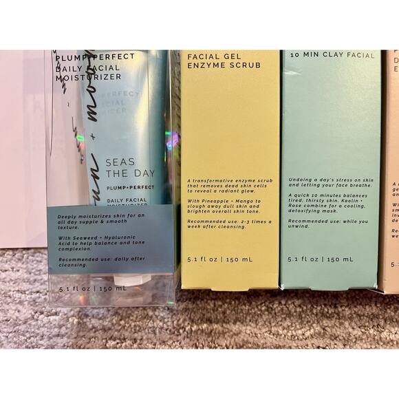 NEW Sun+Moon Set Moisturizer Gel Enzyme Scrub, Clay Facial, Night Mask Exfoliate - Picture 2 of 6